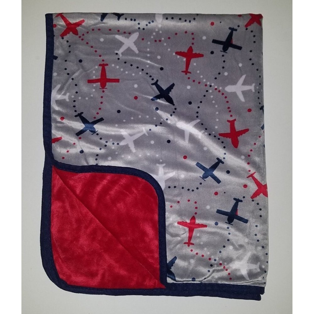Zak & Zoey Airplane Fleece Baby Blanket Lovey Red White Blue Gray SOFT